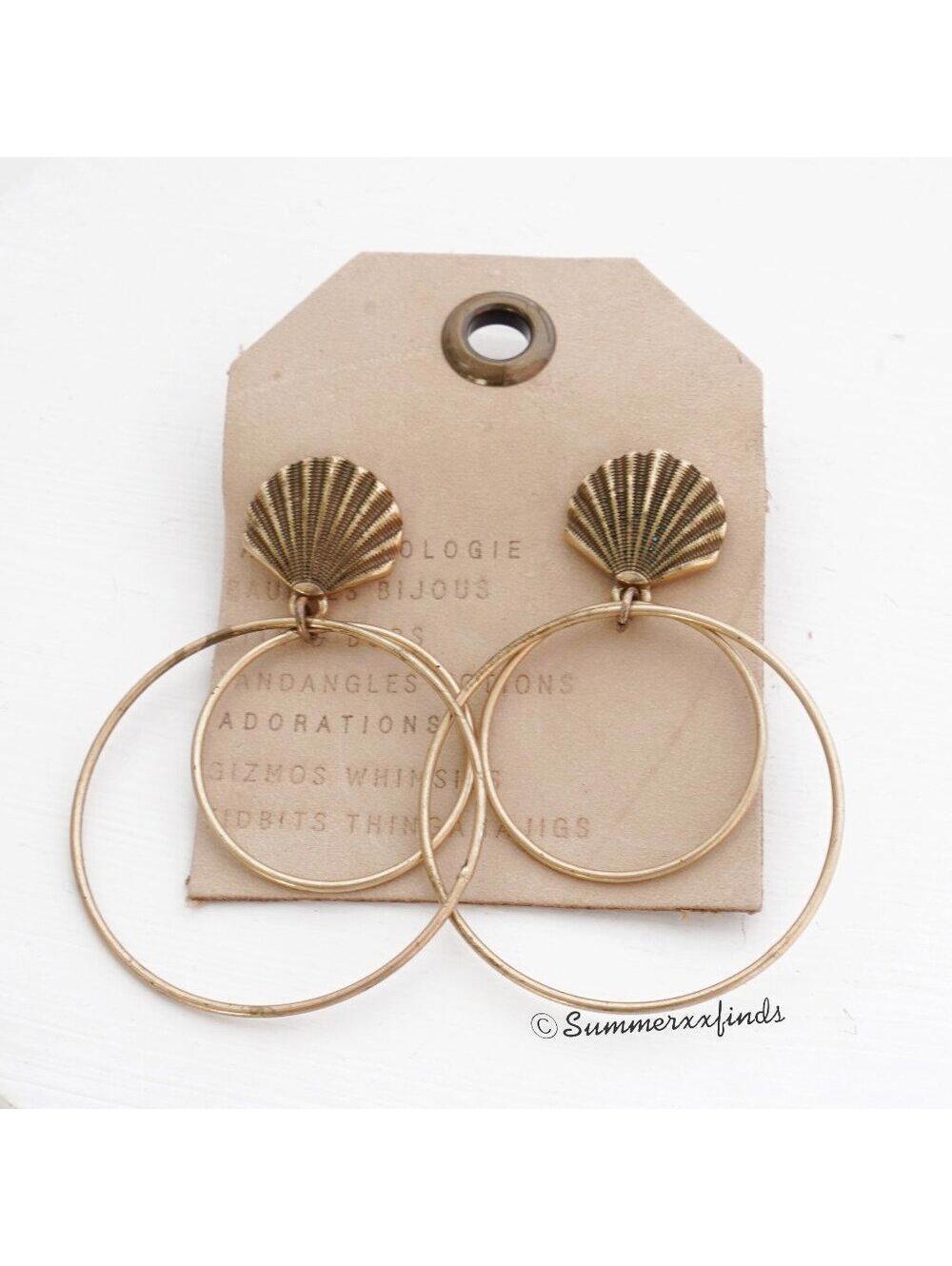 Anthropologie Seashell Hooped Post Earrings
